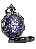 Alienwork Mechanische Taschenuhr Herren Damen Schwarz Blau Skelett Retro