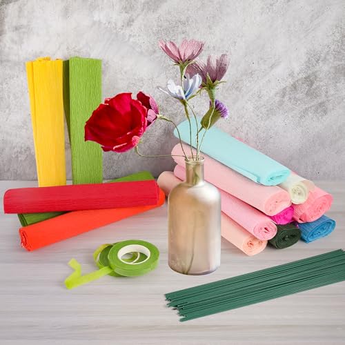 GSHYMXT 72Pcs Kits de Flores de Papel Crepom Faça Você Mesmo, 20 Rolos de Papel Crepom Coloridos de