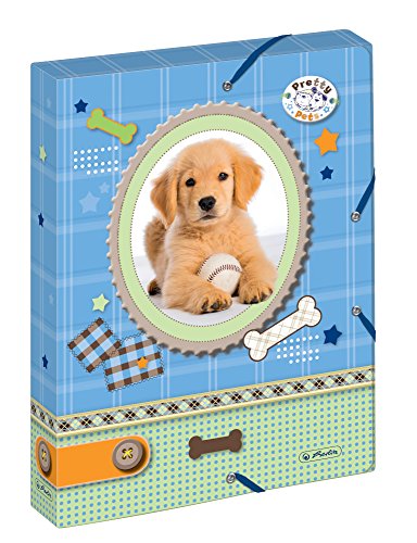 Herlitz 10530012 Heftbox A4 mit 2 Gummizügen, Pretty Pets Hund, Rückenbreite 4 cm