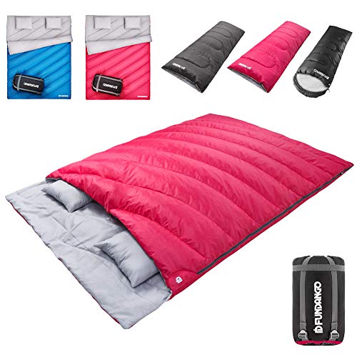 FUNDANGO Sacs de Couchage Doubles pour Adultes Grand Duvet 2 Personnes Épais avec Deux Oreillers Compact Léger Étanche pour Camping Randonnée Trekking et Voyage Oversize XL Cover