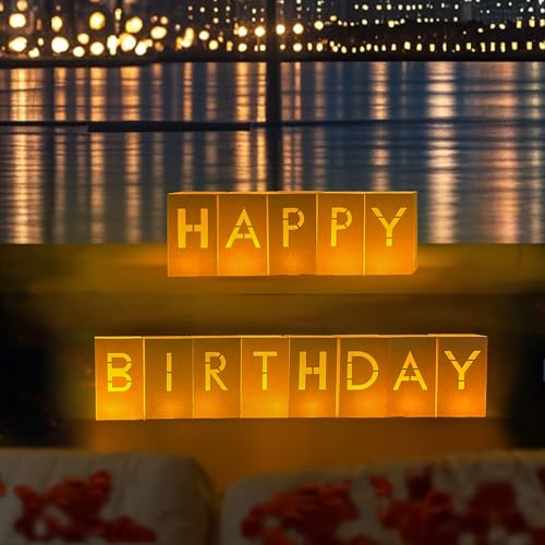 Image of Happy Birthday Decorations -Happy Birthday Light Up Sign Letters with Tea Lights and Rose Petals, Happy Birthday Decoration for Women Men, Special Festival Romantic Birthday Decorations, Surprise Gifts Banner for Women and Men