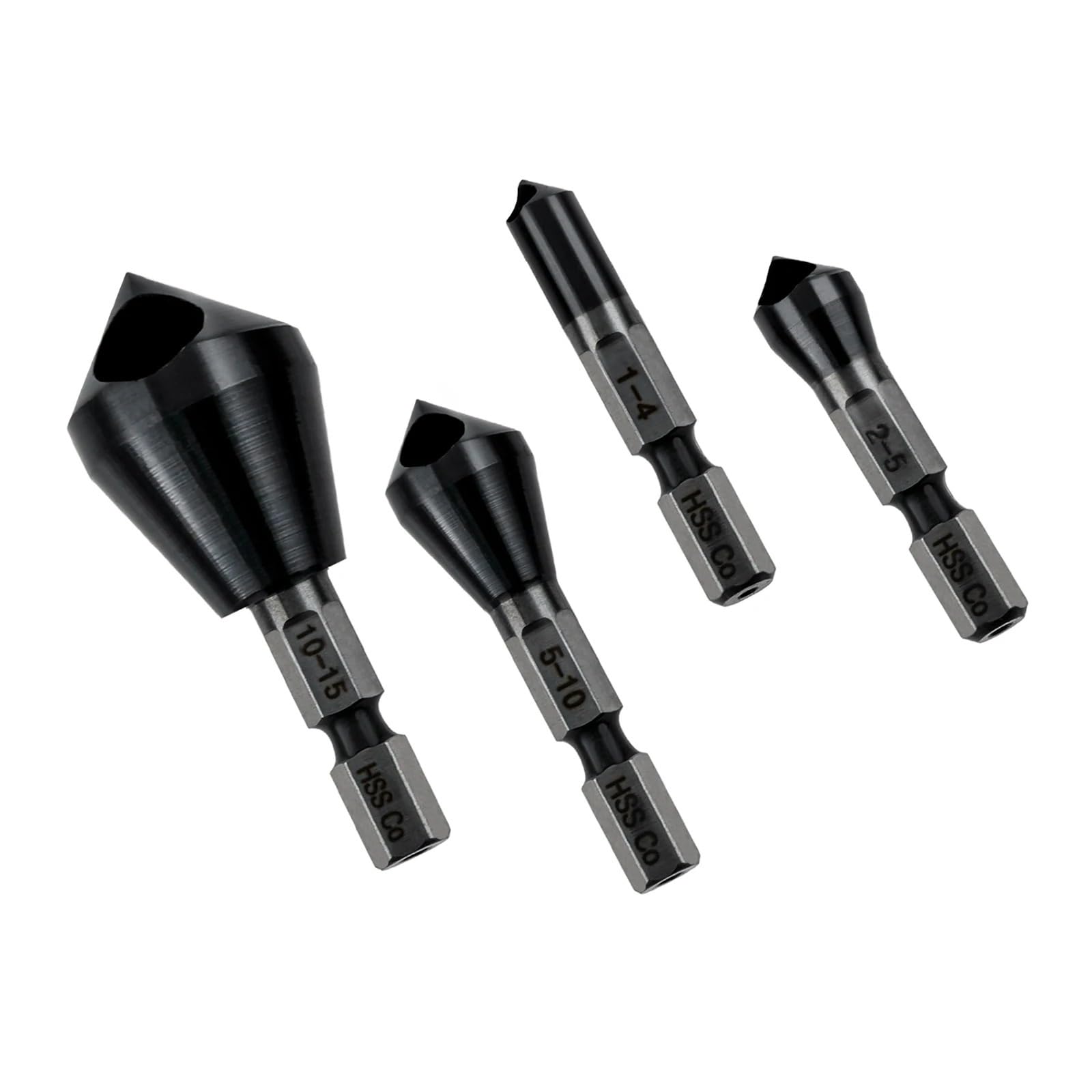 Set di 4 punte da trapano svasatore HSSCO M35, sbavatura al cobalto, smusso a 90 gradi, smussatura, tipo foro (1-4 2-5 5-10 10-15)