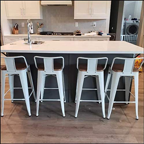 Yongchuang 24" Bar Stools Set Of 4 Metal Barstools Industrial Counter Height Stools With Backs (Wood Top Low Back, Cream White) #TOP5