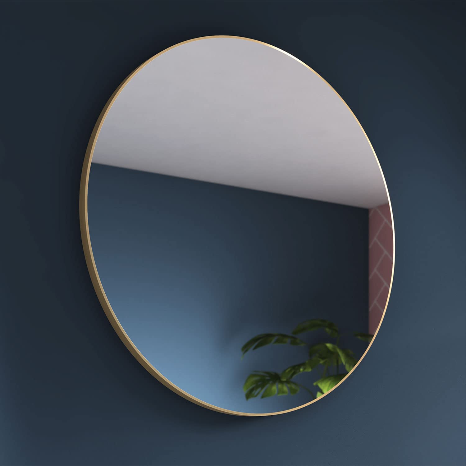 Pebble Grey Brushed Brass Bathroom Circle Mirror 800x800mm - Jett Rotatable Round Wall Mirror, Wall Mounted Vanity Bathroom Mirrors, Round Mirrors for Walls, Bedroom, Living Room, Bathrooms & Hallways