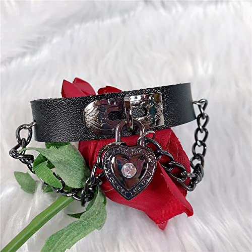 NIGHTCRUZ Punk Leather Chain Bracelet, Goth Leather Wristband with Heart, Rock and Roll Bracelet for Men Women4