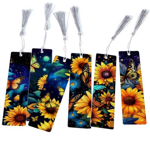 Marque-page motif tournesols et papillons, lot de 6 pour enfants et adultes
