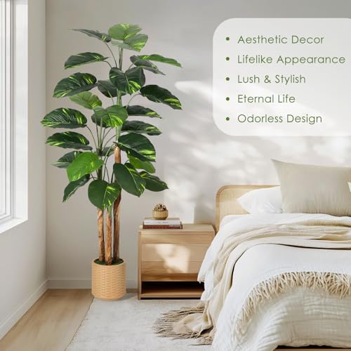 GarveeHome Artificial Plant Indoor 6ft, Fake Tree with Decorative Planter,Tall Faux Floor Plants,Indoor and Outdoor Artificial Scindapsus Aureus Trees for Home Office Decor