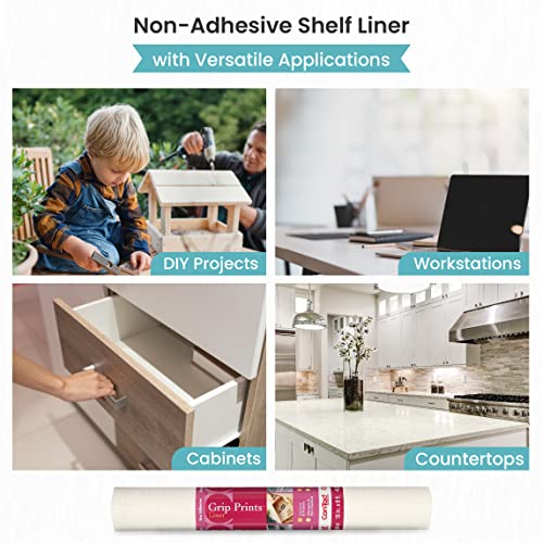Con-Tact Brand Grip Prints Shelf Liner, Durable And Non-Adhesive Liners, Non-Slip Drawer And Cabinet Liner, 18" X 8', White, Pack Of 4 Rolls #TOP3