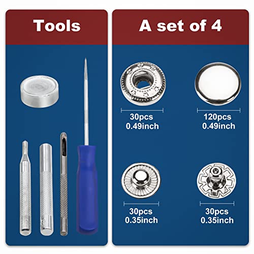 120Sets Leather Snaps And Fasteners Kit, 12.5Mm Silver Snap Fasteners Kit, Leather Snaps, Metal Heavy Duty Snaps With Install Tool For Leather, Clothes, Jeans Wears, Bags #TOP1