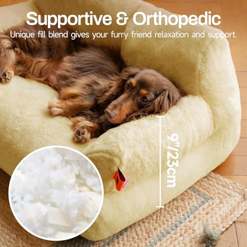 MEWOOFUN groß Katzenbett kleines Hundesofa Flauschig und waschbar Katzensofa Hundebett für Katzen, weich Katzenbett katzencouch mit Rutschfester Unterseite, Gelb 66x48cm