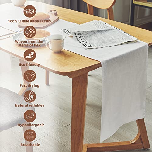 Cussiou Linen Table Runner 14 X 108 Inches – White, 100% Pure Linen Table Runner Washable French Flax For Spring, Dining Table, Buffet Parties And Camping, Holiday Kitchen Dining Table Decoration #TOP1