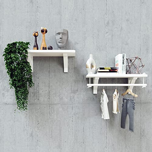 Iron Wood 19.7 Inch White Floating Shelves For Bathroom -Wooden Bathroom Shelves For Wall Set Of 2 White Bathroom Shelves - Rustic Shelves - Shelves For Bedroom Living Room Kitchen Shelves (50X17 Cm) #TOP4