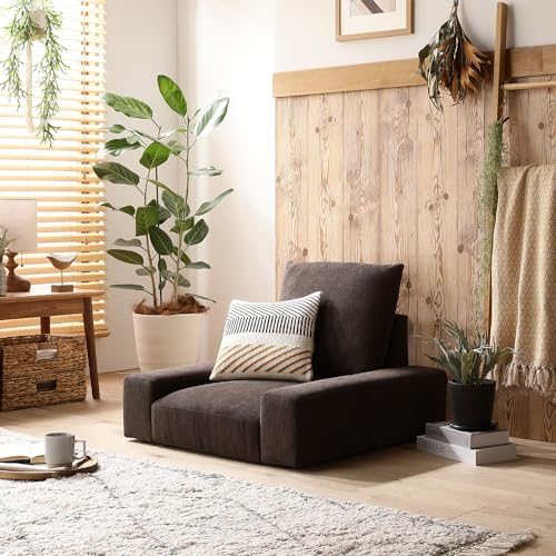 RASIK ローソファー 1人掛け 一人用 コーデュロイブラウン 幅74cm コンパクト クッション付き Lenne レンネ