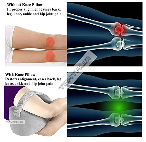 Tektrum Orthopedic Knee Pillow For Sciatica Relief, Back Pain, Leg Pain, Hip Pain, Joint Pain, Pregnancy, Spine Alignment - Memory Foam Wedge Contour With Washable Cover And Leg Strap, Grey Color #TOP4