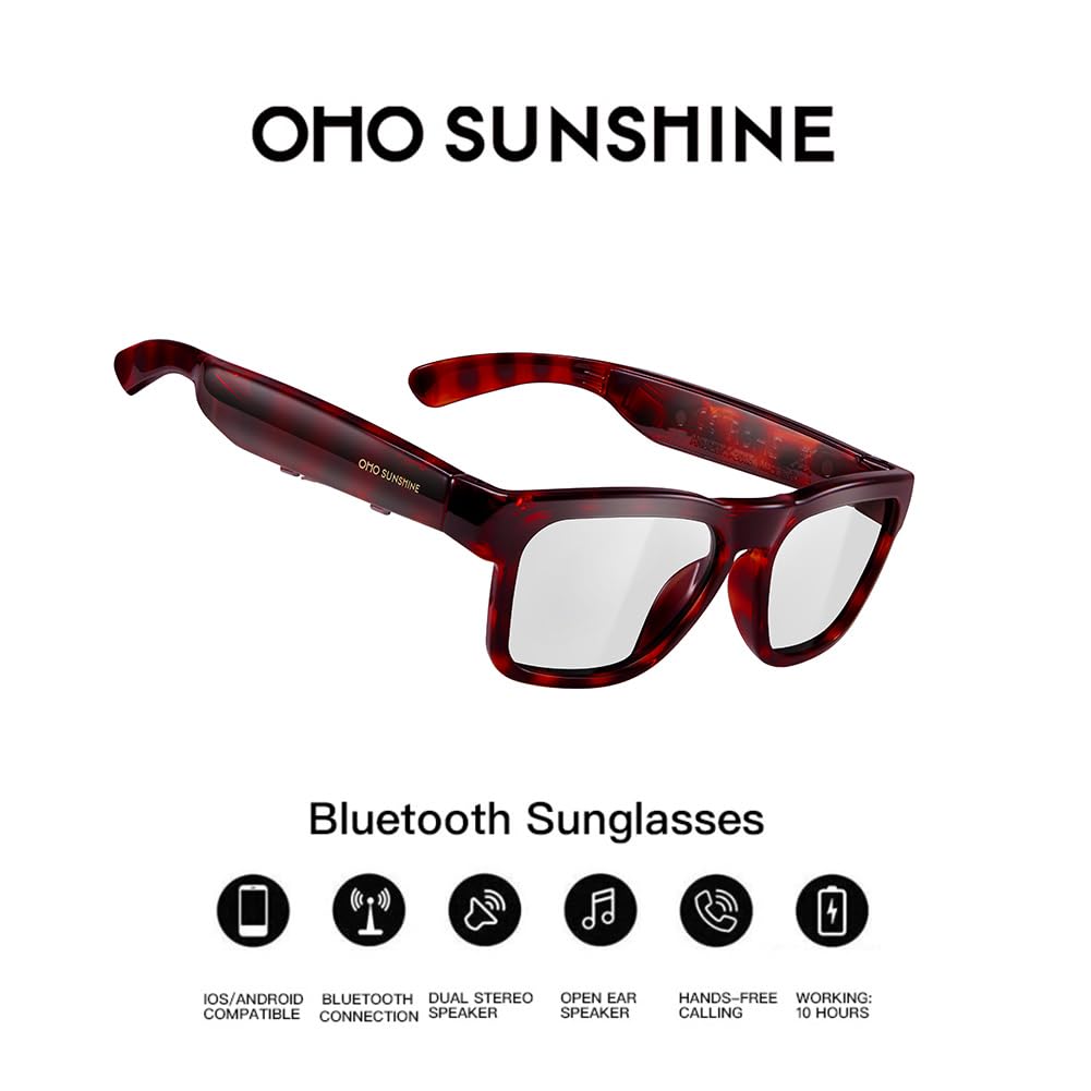 OhO sunshine Smart Glasses,Open Ear Audio for Music and Calls with Volume UP and Down, Bluetooth 5.2 Voice Control IP44 Waterproof Feature for Outdoor Sports