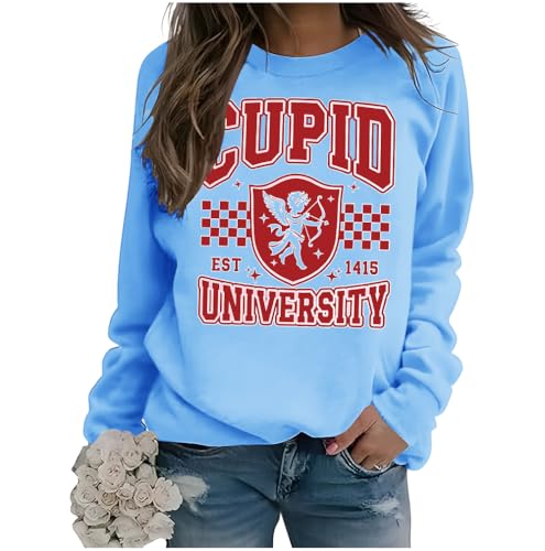 Sudadera Cupid University, sudadera para el día de San Valentín, camiseta para el día de San Valentín, regalo para San Valentín, Azul (carolina blue), XXL