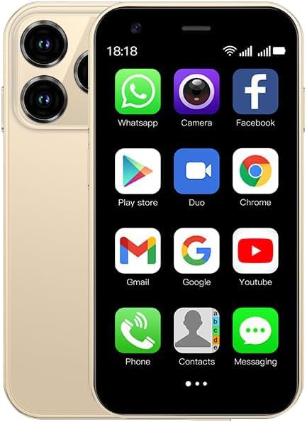 CatCalls Mini Phone 4G Unlocked 3.0'' Touch Screen Compact Mobile Phone for Kids & Students 2000mAh Battery Cell Phone with Dual SIM Quad Core Face ID//Bluetooth/GPS 3GB+32GB Memory (XS15-Gold)