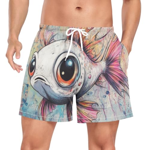 Traje de baño para hombre con secado rápido pantalones cortos para evitar humedad de peces blancos
