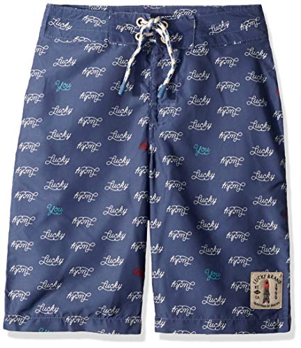 Lucky Brand Boys' Big Swim Trunks, Blue Indigo Navy, 14