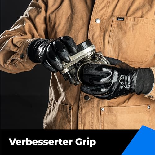 Image of toolant Waterproof Winter Work Gloves, Double Nitrile Oil Resistant Grip | Thermal Insulation, Waterproof Protection in Freezer Work, Construction, Mechanics, Mining, Plumbing, Black, Small