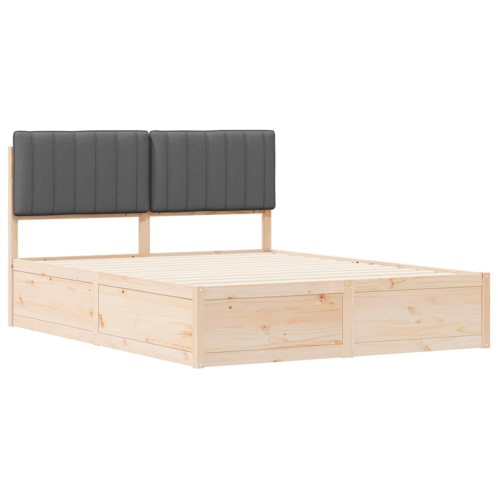 Telaio letto grigio scuro 160 x 200 cm, telaio in legno massello di pino, testiera imbottita, King Size, mobili moderni per camera da letto, durevole, facile da montare, non necessita di