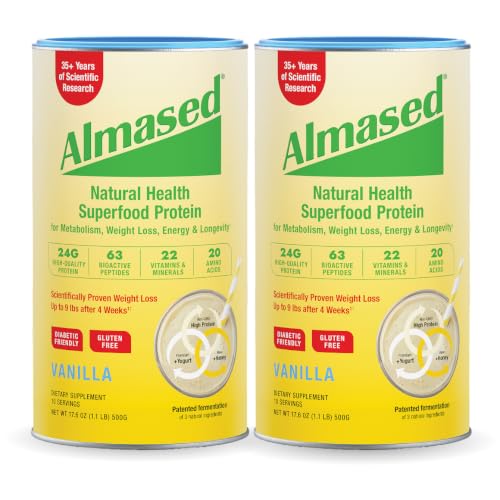 Almased Vanilla Meal Replacement Shake - Low-Glycemic High Plant Base Protein Powder- Nutritional Weight Health Support Supplement - Vanilla Flavor - 17.6 oz (1.1 Pound (2 Pack))