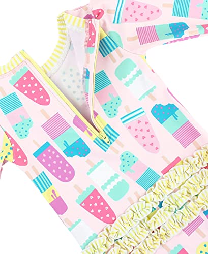 Image of RuffleButts Baby Girls UPF 50+ Sun Protection Floral Printed Long Sleeve One Piece Rash Guard Swimsuit with Zipper