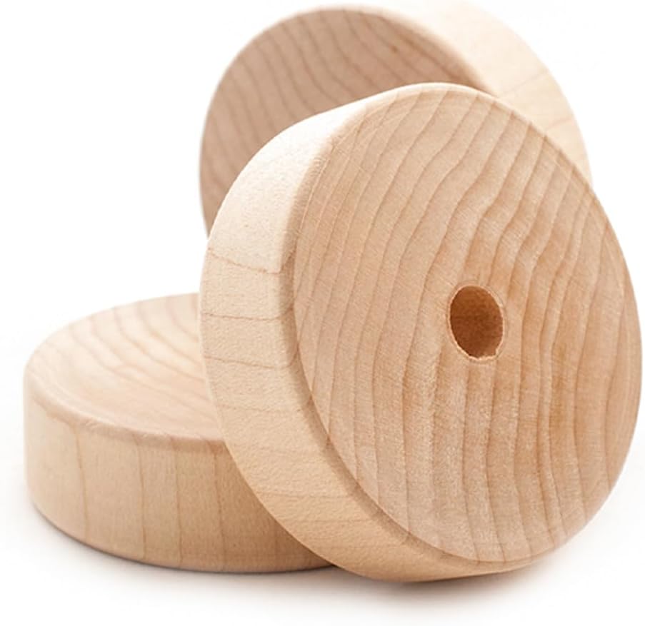 40 Pcs, 2-1/2" X 3/4" Flat Wood Toy Wheels Hole Size 3/8" for 3/8" Holes Recommend Using: Ap3000, Ap3030, Ap3500 Axle Pegs Or 3/8" Dowel