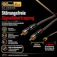 Sinuslive CX-65 Premium Cinchkabel 6,5m – 2-Kanal RCA Kabel mit 24K vergoldeten Steckern, 4-fach geschirmtes Car Audio Kabel mit 40cm verlängerter Remoteleitung – Ansicht 2