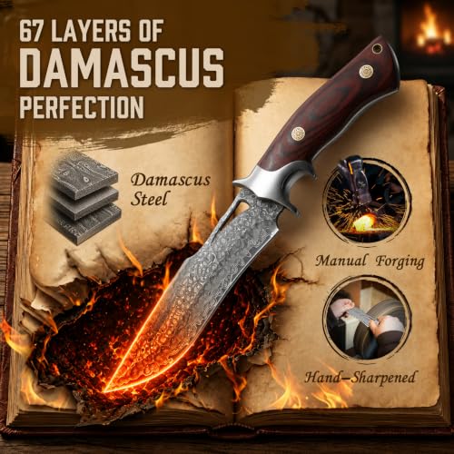 Purple Dragon Damascus Fixed Blade Knife with Sheath, Ideal Gift for Men - Image 2