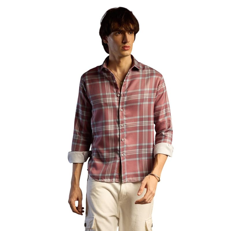 Image of CAHOOT Men's Foliage Strokes Shirt for Casual Wear | Spread Collar | Long Sleeve | Button Closure | Shirt Crafted with Comfort Fit for Everyday Wear