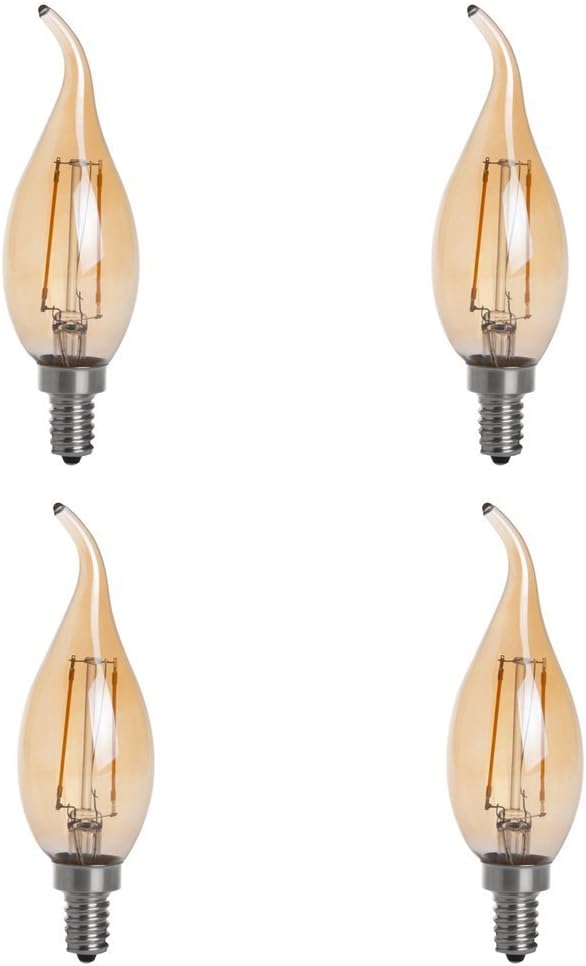 CA10-DSGT-2W-WW22 Dimmable Gold Tint CA10 E12 2W Candelabra Style LED Filament Chandelier Light Candle Bulb, 25W Equivalent, Ultra Warm White 2200K (Amber Glow), 4-Pack