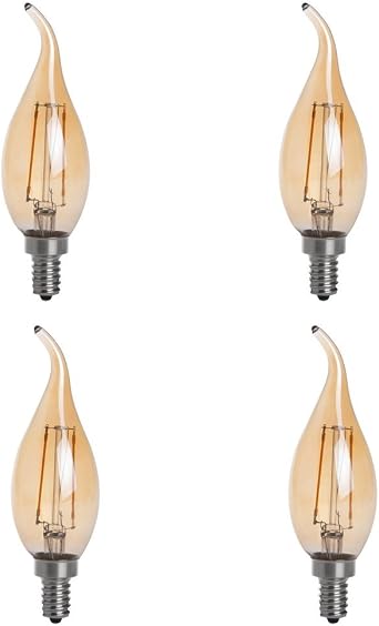 CA10-DSGT-2W-WW22 Dimmable Gold Tint CA10 E12 2W Candelabra Style LED Filament Chandelier Light Candle Bulb, 25W Equivalent, Ultra Warm White 2200K Amber Glow, 4-Pack