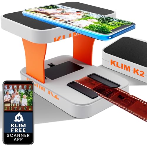 KLIM K2 Escaner Negativos 35mm - App Gratuita - Escáner de Positivos, Escaner de Diapositivas, Visor Diapositivas, Digitalizador Negativos - El Mejor escáner para Fotos Antiguas - Naranja y Gris