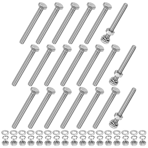 M METERXITY 20-Pack Hex Head Screw Bolt with Nuts Flat &amp; Lock Washers M6x55mm Stainless Steel Bolts and Nuts Kit Fully Threaded Metric Bolt Assortment for Equipment/Machinery