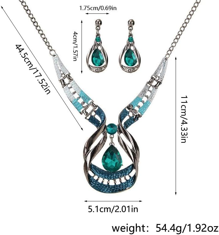 Necklace And Earring Sets For Women, Chunky Long Necklaces With Blue Cubic Zirconia Pendant Butterfly Boho Jewelry Gift - Image 6