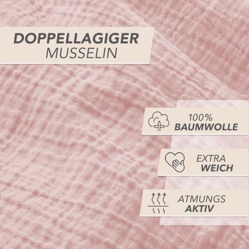 Pure Label Musselin Bettwäsche 4tlg 2x135x200+2x80x80 - Rosa – Ansicht 5