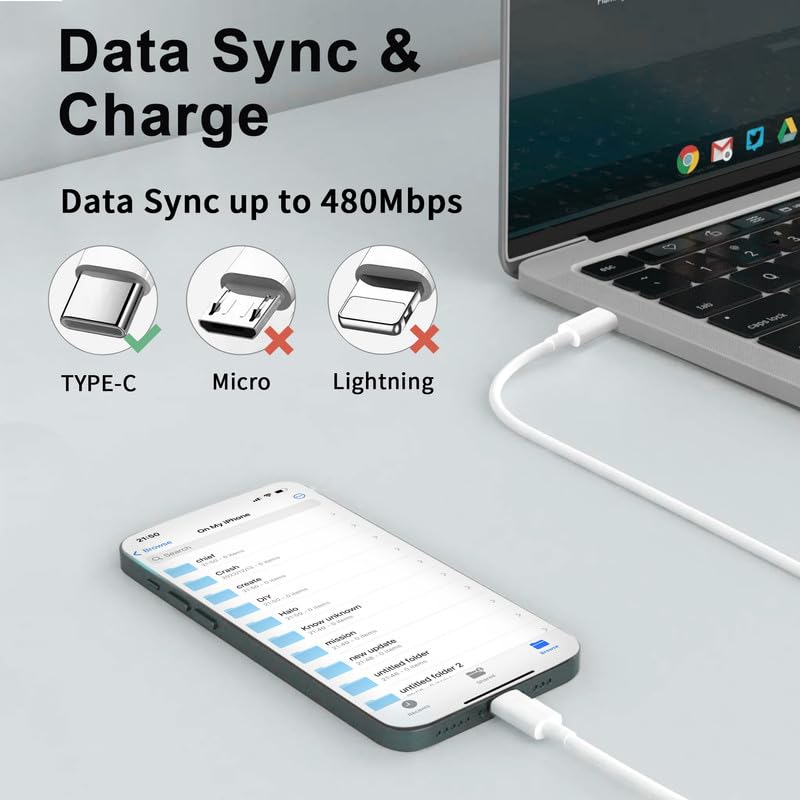 Miniatura 5 de OIITH Cable USB C a USB C de 10 pies y 60 W, cable de carga USB C, cable de carga rápida tipo C para iPhone