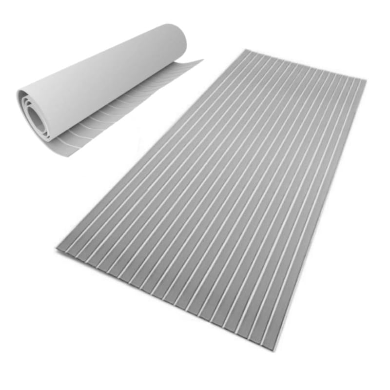 Eva Schaum Teak Bodenbelag, rutschfeste Bodenbelag für Boote Yachten Schiffsdecks Wohnwagen, Teakholz Boat Deck Beschläge, Selbstklebend Marine Deck Teppich (240 * 90 * 0.6cm, Grau-weiß)