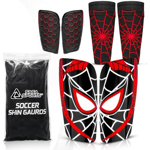 Saga Sports Kids Soccer Shin Guards with Shin Gaurd Sleeves 3-10+ Yrs