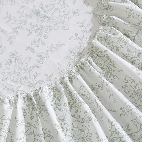 Image of Stone Cottage - Full Sheet Set, Premium Cotton Percale Bedding Set, Crisp & Cool, Floral Bedding Set (Hawley Floral Green, Full)
