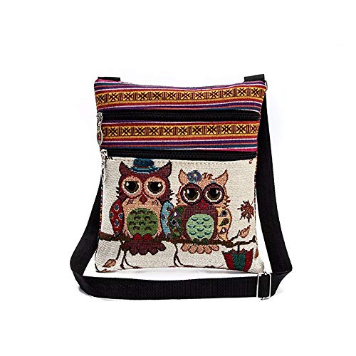 Yiwanjia Women Linen Shoulder Bags New Embroidered Cartoon Owl Tote Bags Boho Crossbody Bag Durable Handbags Ladies Tote Bags (Aâ—•Ë‡âˆ€Ë‡â—•)
