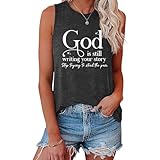 BLACKOO Women's Graphic God is Still Writing Your Story Graphic Tank Tops Dark Grey Small