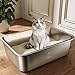 Qiuma Stainless Steel Litter Box, Metal Cat Litter Box with High Sides, Odor-Free, Non-Stick, Easy to Clean, 17.5