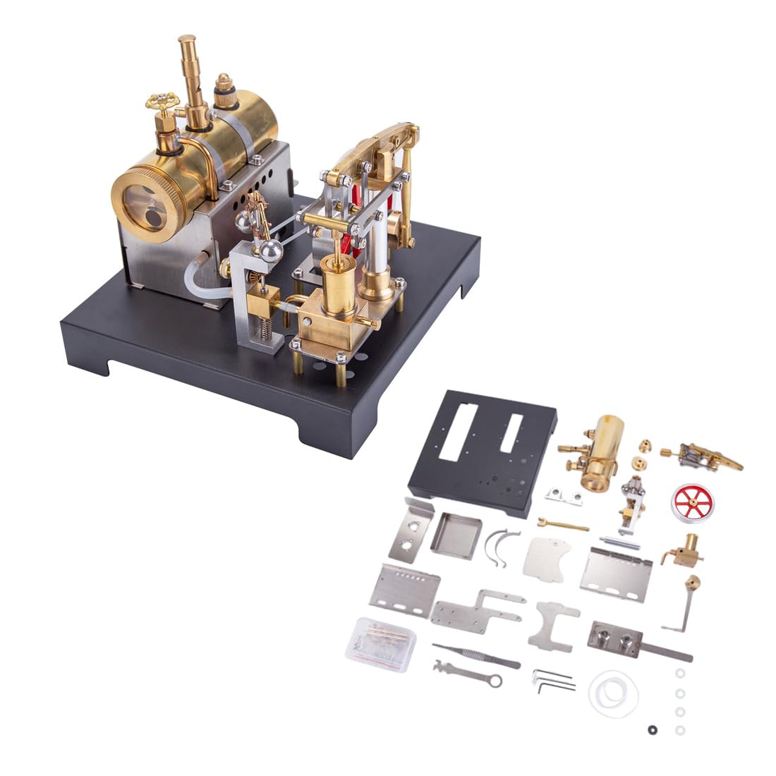 JANTY Retro - Kit de Modelo de Motor de Vapor de Metal, 84 Piezas de Caldera Horizontal de vacío con regulador centrífugo de combustión, Obras de Arte, Experimento científico, Juguetes educativos,