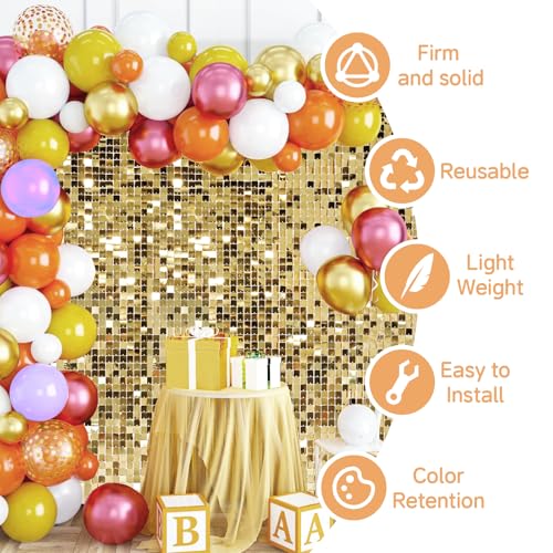 Image of 4 FT x 6 FT Light Gold Shimmer Wall Backdrop,Shiny Sequins,24PCS Sequins Backdrop Decoration Panels, Glitter Bling Photo Background Decorations for Birthday Party Wedding Anniversary Graduation