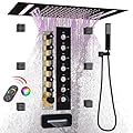 HOMEDEC LED Multi Functions Full Body Shower System with 6pcs Body Jets Spray with?Up/Down ?Shower Spout, Large 3 In 1 Functions 14x20inch Showerhead, Rainfall Mist Shower Faucet Set Complete, Black
