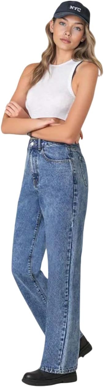 Women’s High Waist Denim Jeans | Straight, Relaxed & Wide Leg Fit | Light Blue, Dark Blue & Black | Casual Regular Length Fashion Wear