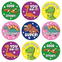 144 Cute Dinosaur Well Done Reward Stickers for Children, Teachers & Parents - Colorful, Easy Peel With Strong Adhesive Glue [144 30mm