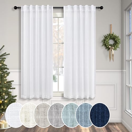 Pitalk White Curtains 38 Inch Width for Kitchen Windows 2